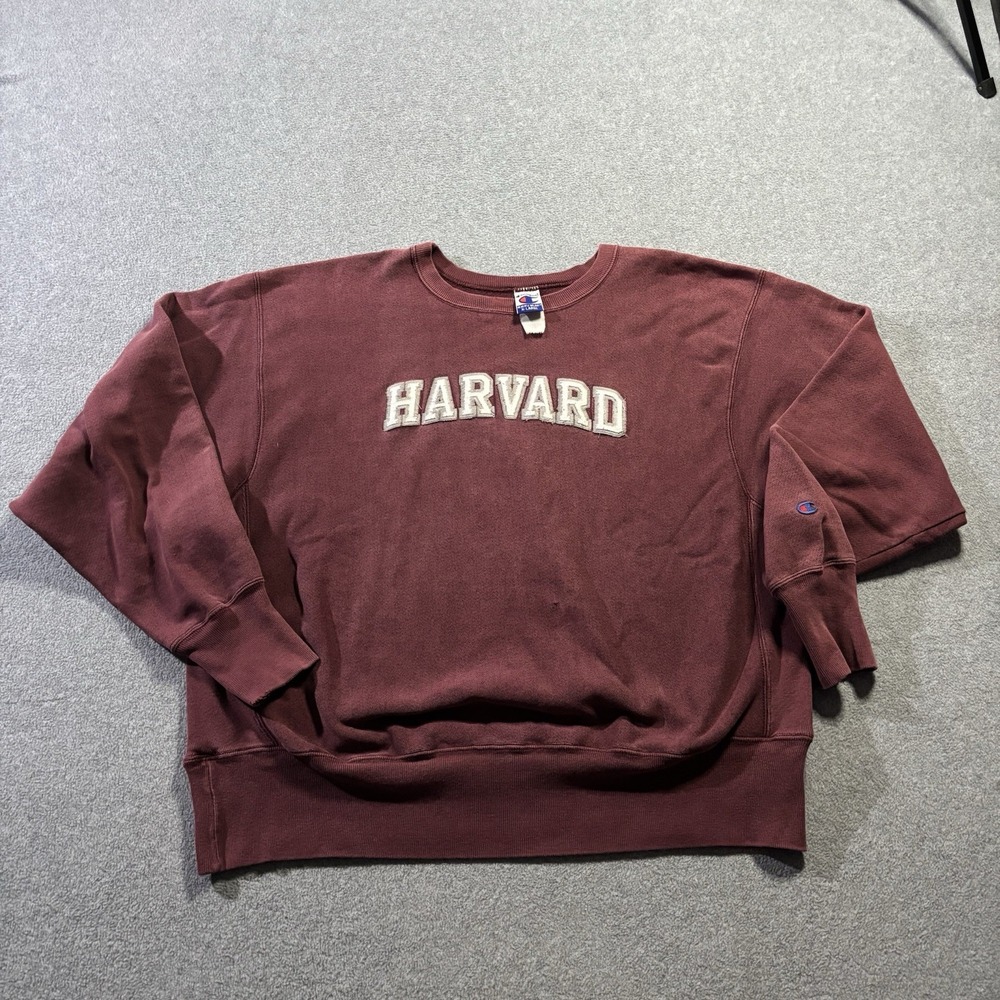 Vtg 90s Champion Reverse Weave Harvard Sweatshirt XL Maroon Crewneck Distressed